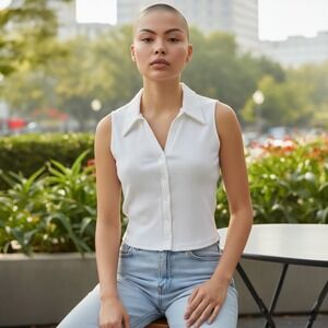 Afends Eliza Ribbed Sleeveless Shirt White Organic Cotton Button Up W230089-WHT